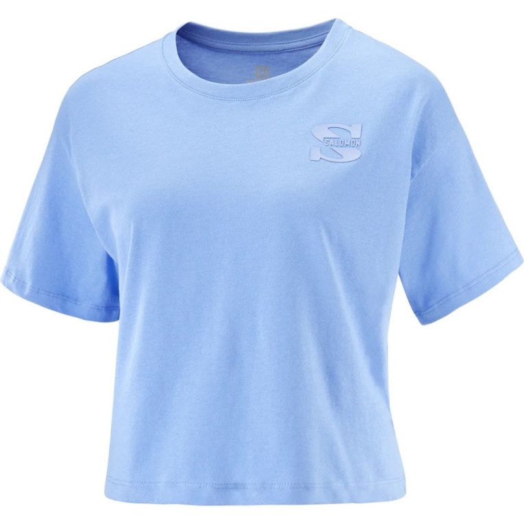 Salomon Outlife Crop Logo Short Sleeve Women's T-Shirts Light Blue | CA 4P65